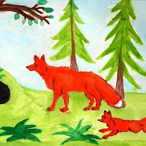 Рисунок Лисья семейка. Автор  Яцук Саша, 7 лет.